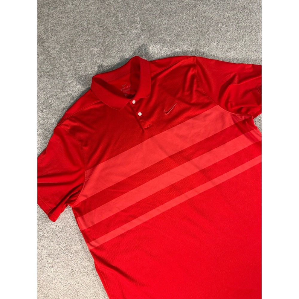 Nike Dri Fit Shirt Mens XL Red Tone On Tone Striped Golf Polo Swoosh Sundays
